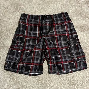 Op plaid cargo swim trunks shorts Y2K